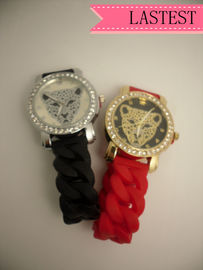 Вахта Wristband силикона леопарда кристаллический красный/чернота безгремучертутный