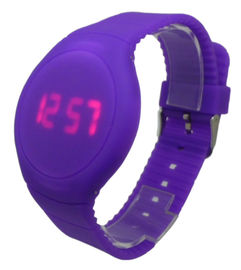 Пурпуровый круглый wristwatch СИД цифров стороны для женщин с логосом Debossed